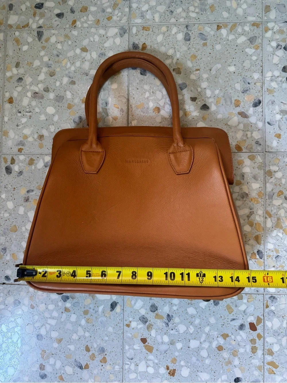 Cognac Leather Structured Tote with Double Handles Wanderer Travel Co Luxe Bag